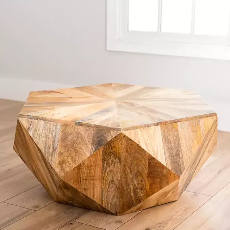 Coffee Tables-Kirklands Home Natural Hexagon Mango Wood Coffee Table Tan