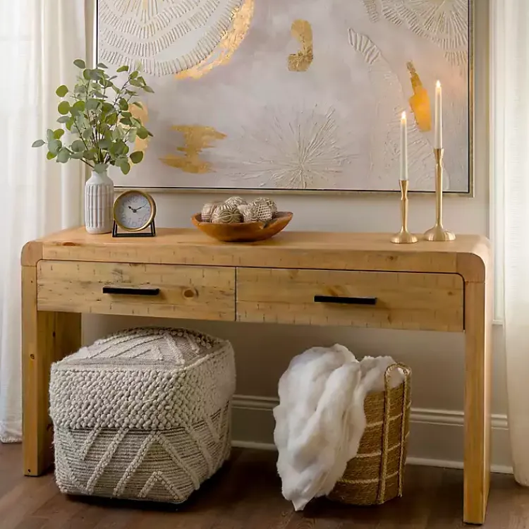 Console Tables-Kirklands Home Natural Curved Edge Console Table Tan