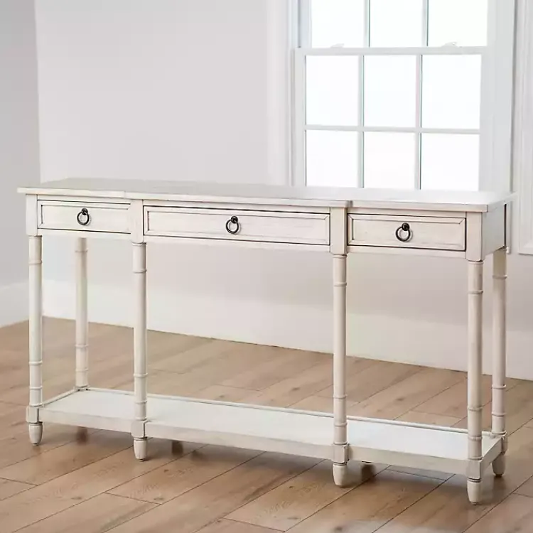 Entryway Furniture-Kirklands Home Casey Cream 3-Drawer Console Table Ivory