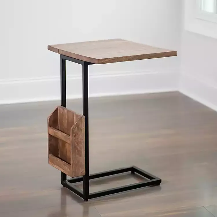 Accent & End Tables-Kirklands Home Mango Wood and Iron Extendable C-Table Brown