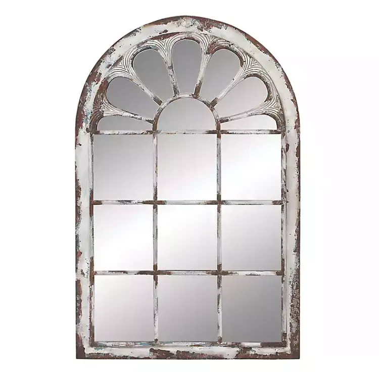 Decorative Mirrors-Kirklands Home White Brown Rustic Window Iron Frame Wall Mirror