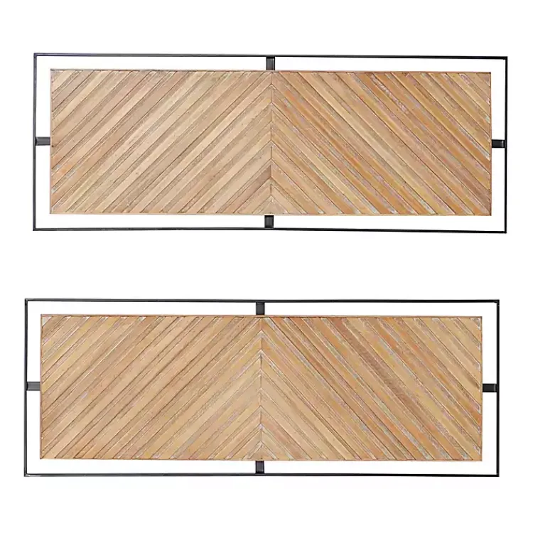 Wall Plaques-Kirklands Home Chevron Wood Wall Plaques, Set of 2 Brown