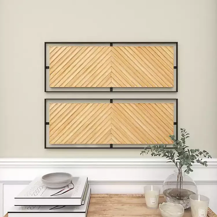 Wall Plaques-Kirklands Home Chevron Wood Wall Plaques, Set of 2 Brown