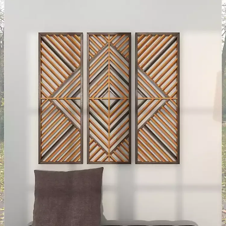 Wall Plaques-Kirklands Home Bronze Wood Geometric Wall Plaques, Set of 3 Tan