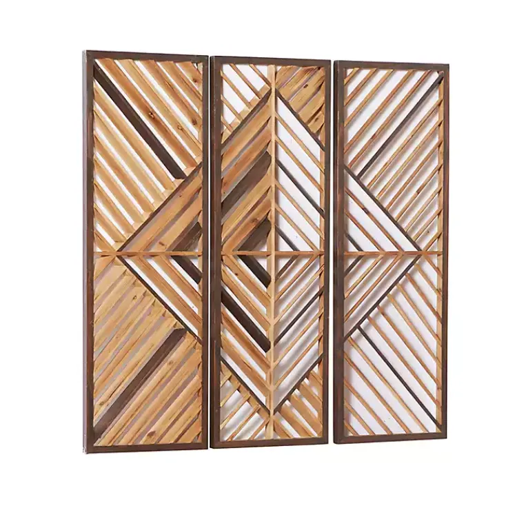 Wall Plaques-Kirklands Home Bronze Wood Geometric Wall Plaques, Set of 3 Tan