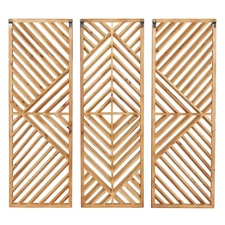 Wall Plaques-Kirklands Home Bronze Wood Geometric Wall Plaques, Set of 3 Tan