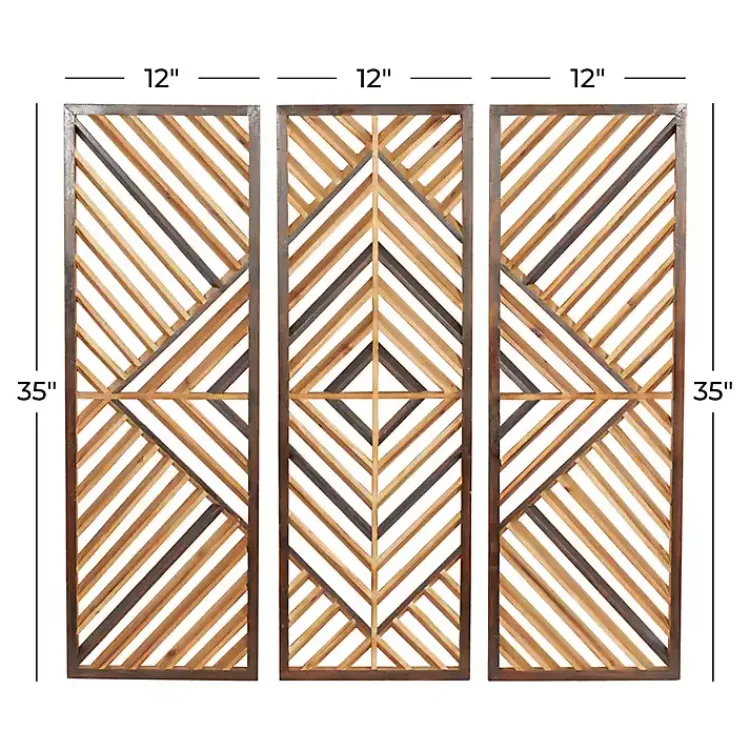 Wall Plaques-Kirklands Home Bronze Wood Geometric Wall Plaques, Set of 3 Tan