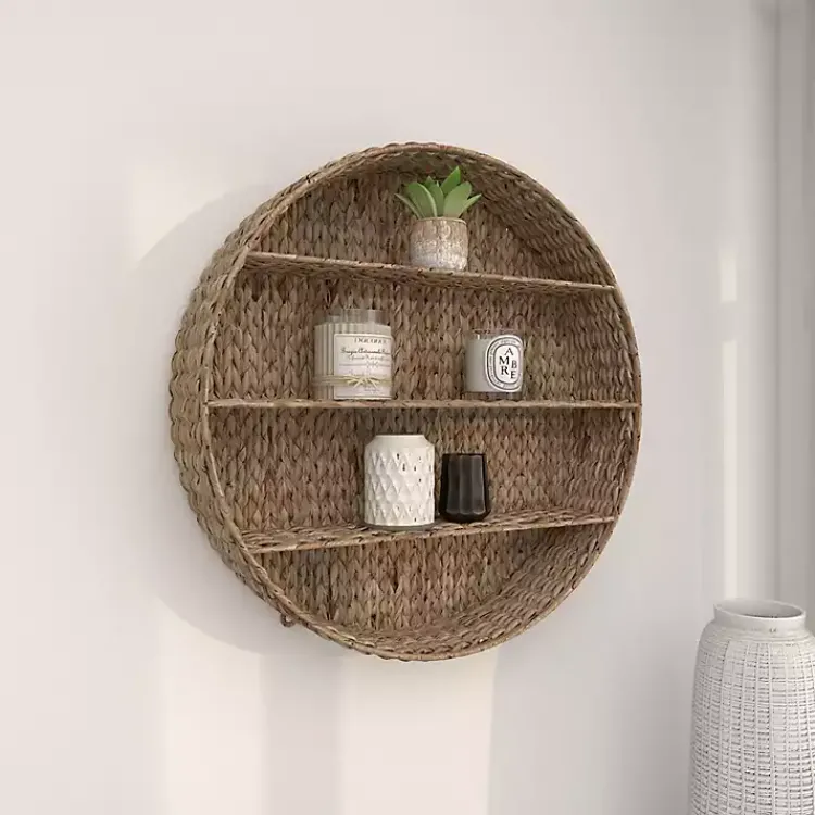 Shelves-Kirklands Home Brown Sea Grass Woven Round Wall Shelf