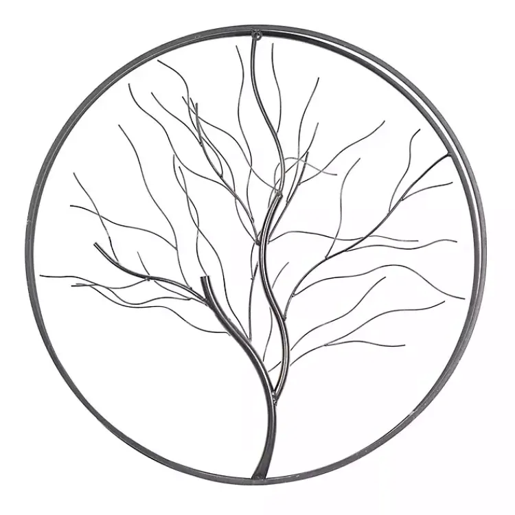 Wall Plaques-Kirklands Home Gold Iron Leaf-Less Tree Round Frame Wall Plaque Black