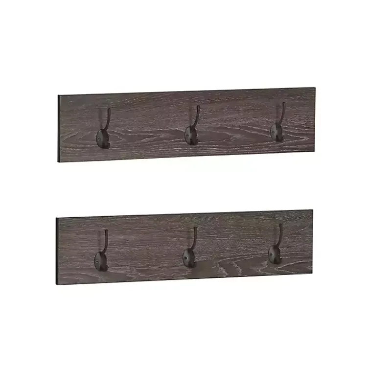 Hooks-Kirklands Home Dark Brown Wooden 3-Hook Coat Racks, Set of 2