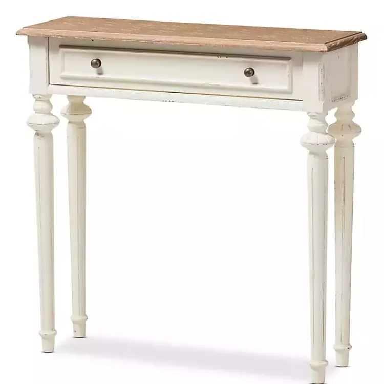 Console Tables-Kirklands Home Marquetterie Whitewashed Oak Top Console Table