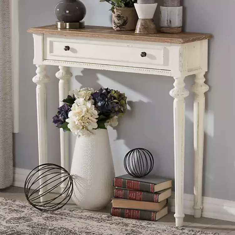 Console Tables-Kirklands Home Marquetterie Whitewashed Oak Top Console Table