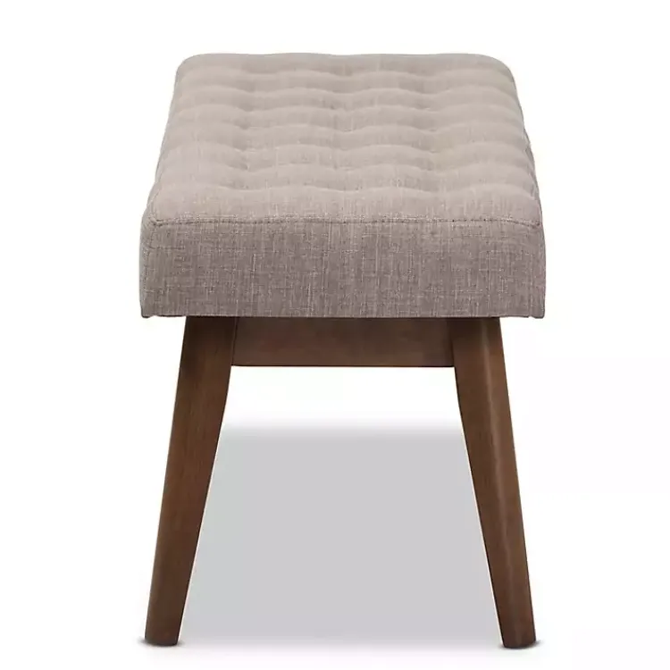 Benches & Ottomans-Kirklands Home Light Tufted Walnut Wood Bench Gray
