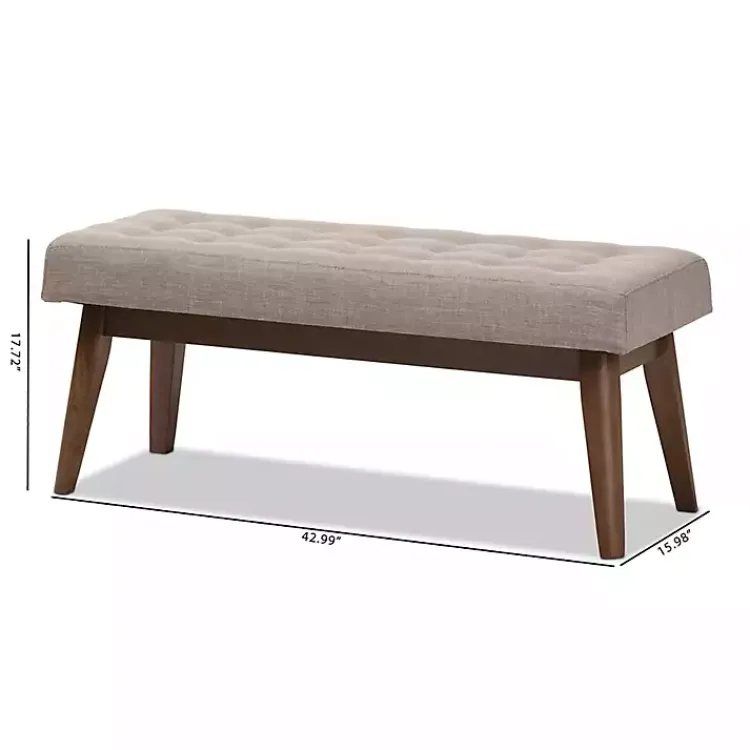 Benches & Ottomans-Kirklands Home Light Tufted Walnut Wood Bench Gray