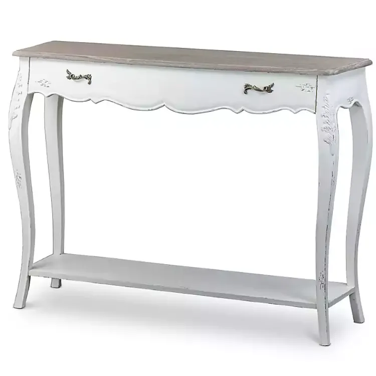 Console Tables-Kirklands Home Distressed Streaked Console Table Ivory