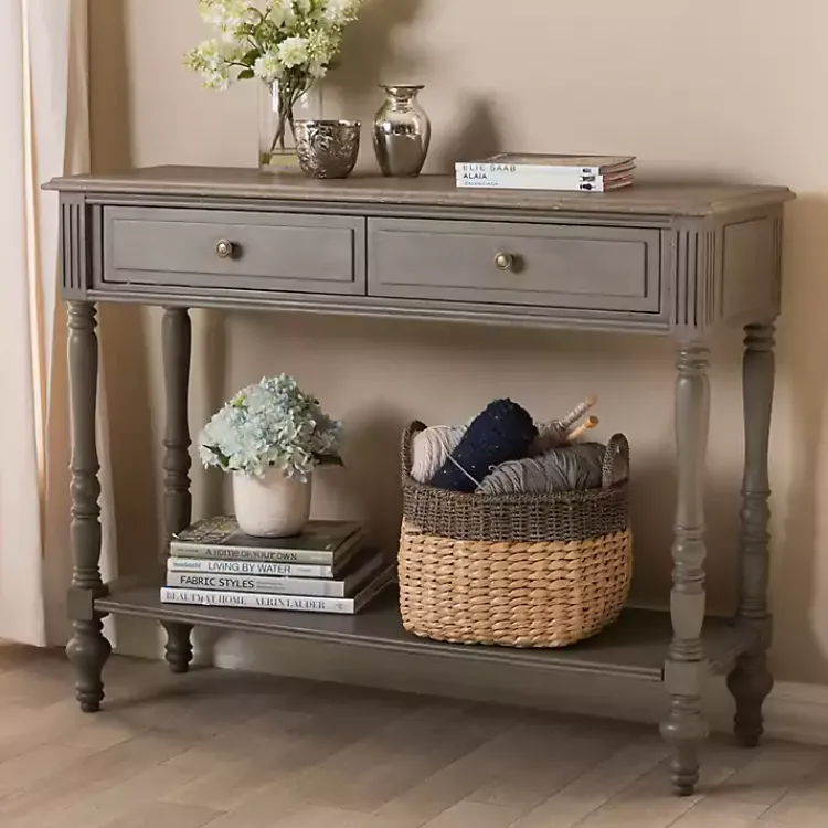 Console Tables-Kirklands Home Mindi Wood Rustic Farmhouse Console Table Gray