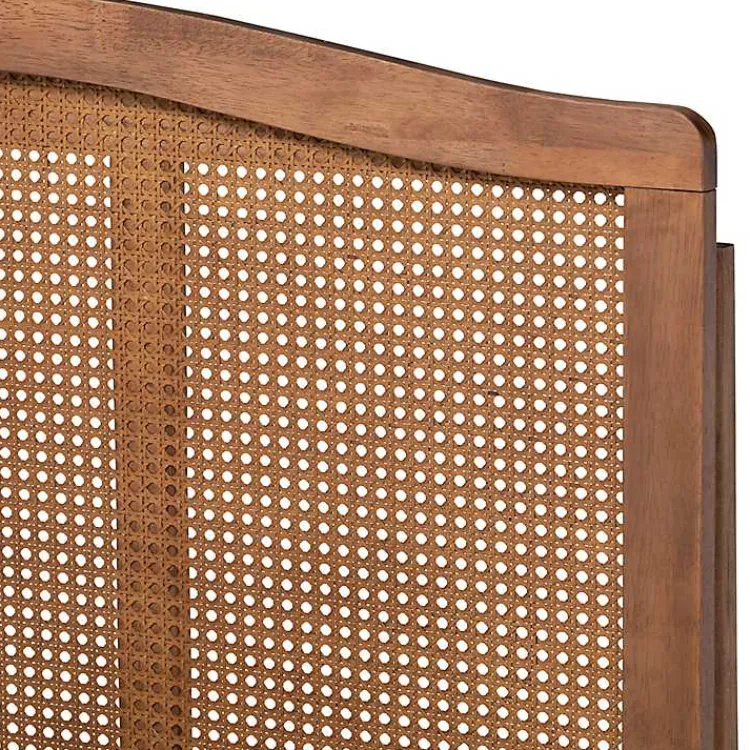 Beds & Headboards-Kirklands Home Walnut Wood and Rattan King Bed Frame Brown