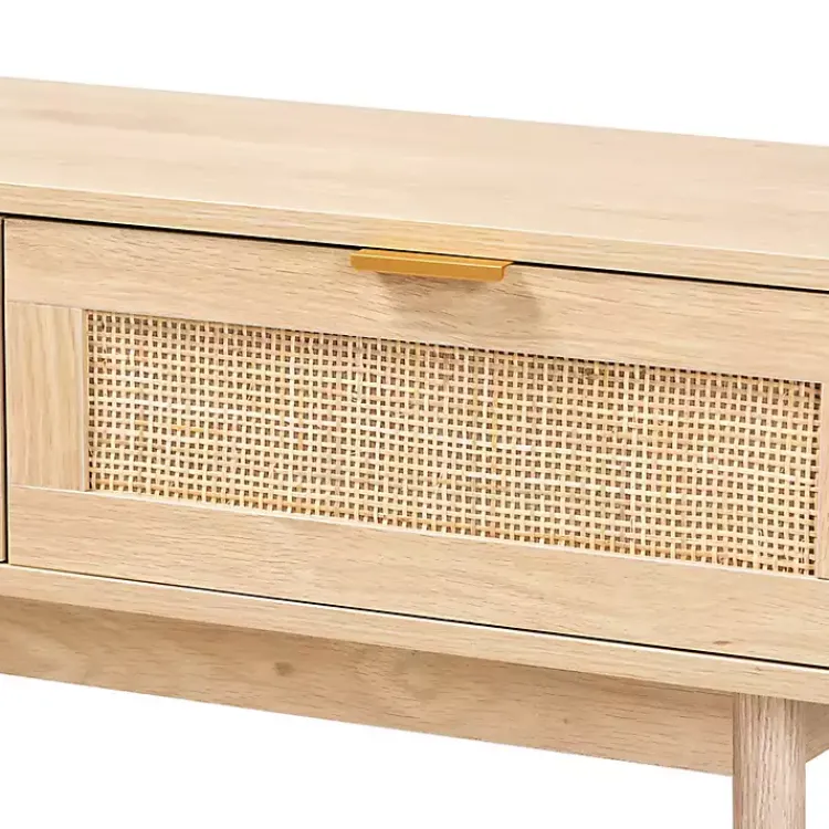 Console Tables-Kirklands Home Light Oak Rat and Wood Console Table Tan