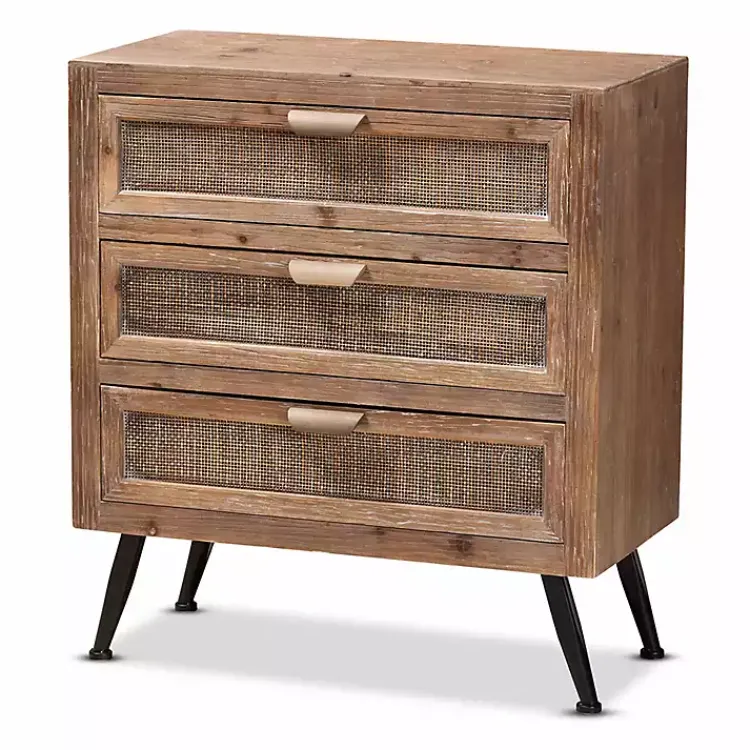 Cabinets & Sideboards-Kirklands Home Wood and Rattan 3-Drawer Cabinet Brown
