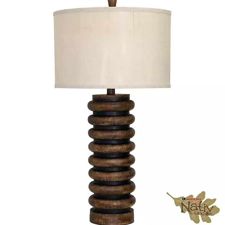 Table Lamps-Kirklands Home Brown Stained Ribbed Base Table Lamp Tan