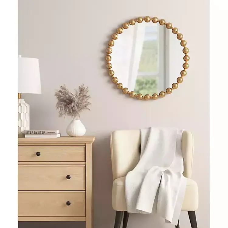 Decorative Mirrors-Kirklands Home Metallic Foiled Beaded Wall Mirror, 27 in. Gold