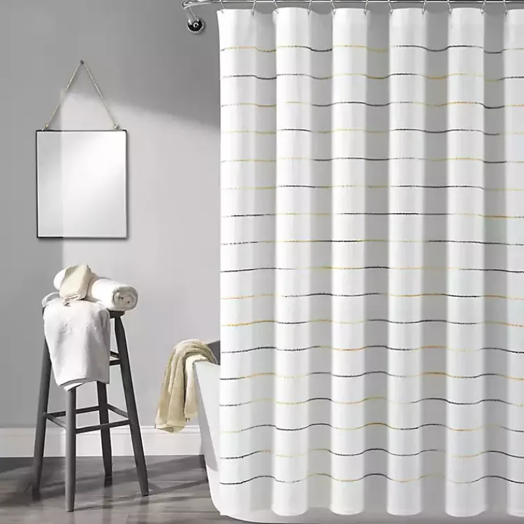 Shower Curtains-Kirklands Home Yellow and Gray Ombre Stripe Shower Curtain