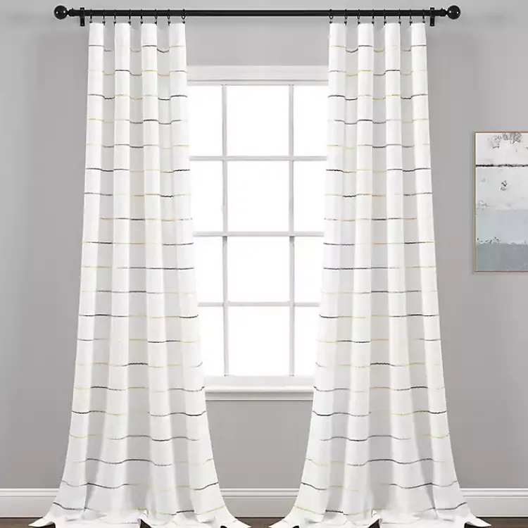 Curtains & Drapes-Kirklands Home Yellow and Gray Stripe Curtain Panel Set, 84 in.
