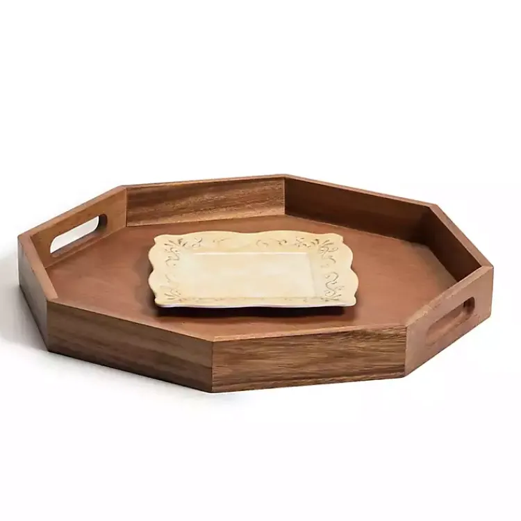 Serving & Entertaining-Kirklands Home Acacia Wood Octagon Serving Tray, 17 in. Brown