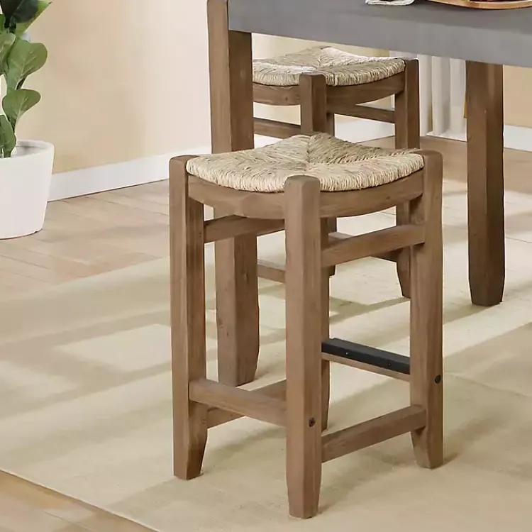Bar Stools & Counter Height Stools-Kirklands Home Twisted Seagrass and Wood Counter Stools, Set of 2 Tan