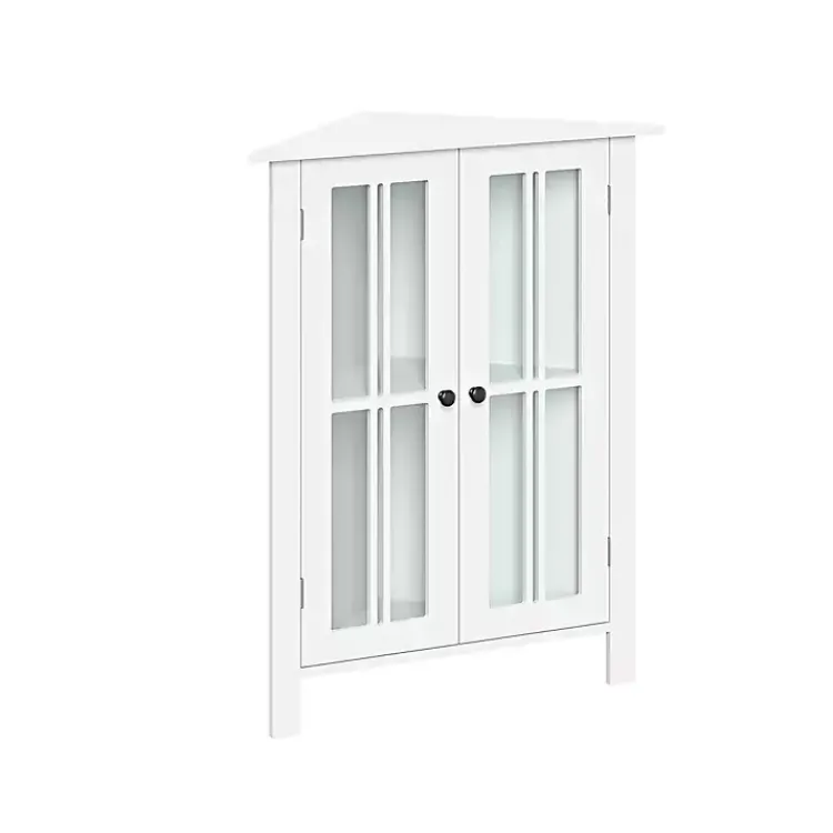Bathroom Furniture-Kirklands Home Wood Two Pane Glass Doors Corner Cabinet White