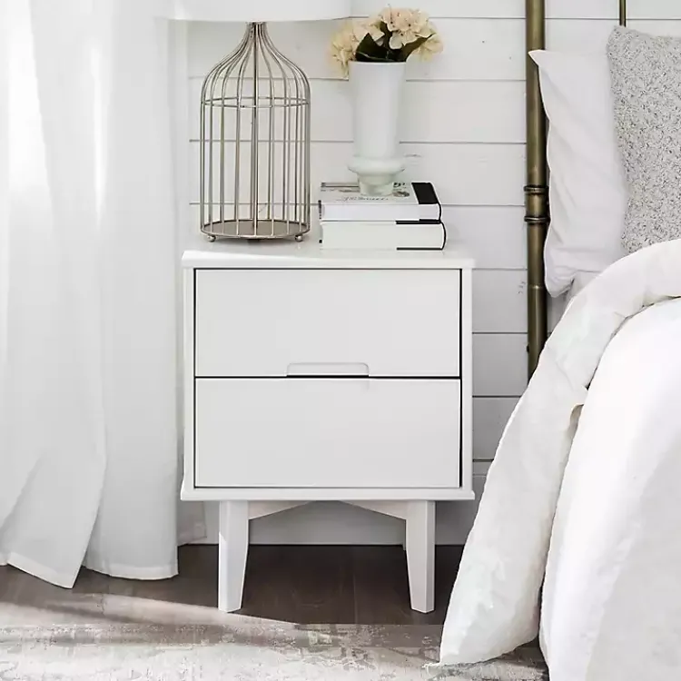 Nightstands-Kirklands Home Wood Cut-Out Handle Nightstand White