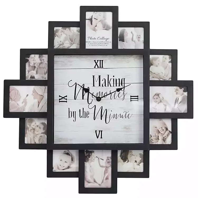 Clocks-Kirklands Home Black 12 Photo Frame Collage Clock