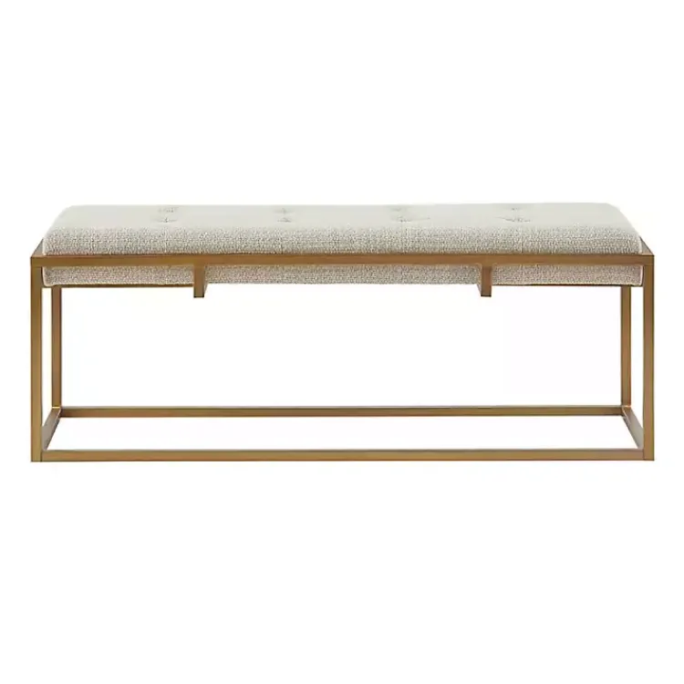 Benches & Ottomans-Kirklands Home Tufted Bronze Metal Bench Tan