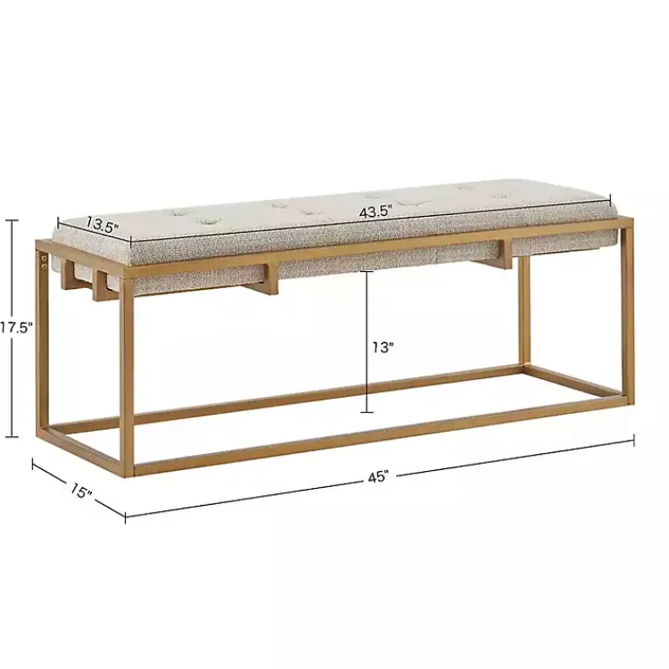 Benches & Ottomans-Kirklands Home Tufted Bronze Metal Bench Tan