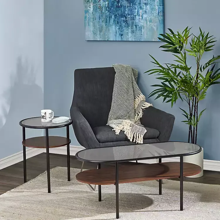 Accent & End Tables-Kirklands Home Glass Top Accent Table with Wood Shelf Gray