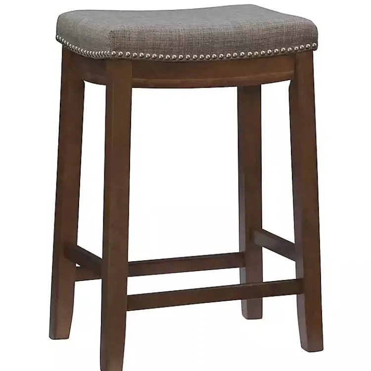 Bar Stools & Counter Height Stools-Kirklands Home Walnut Wood Counter Stool with Cushion Gray