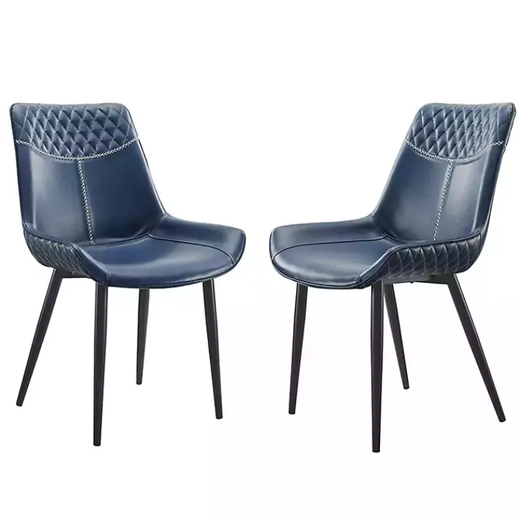 Dining Chairs-Kirklands Home Faux Leather Stitched Chairs, Set of 2 Blue