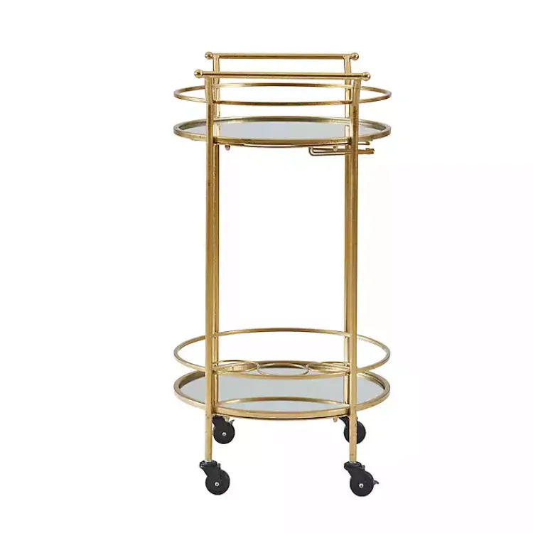 Kitchen Islands & Bar Carts-Kirklands Home Gold Metal Frame Bar Cart with Mirrored Shelves