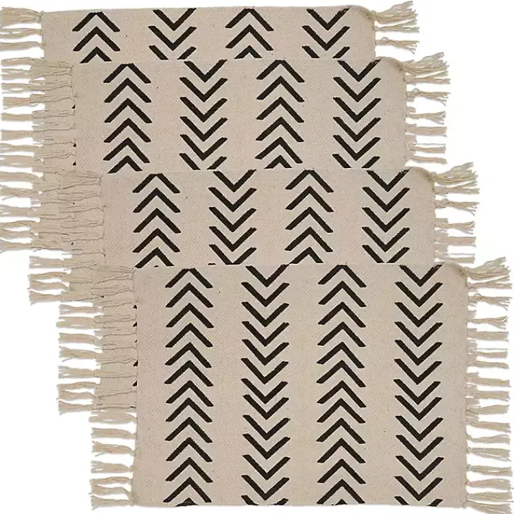 Table Linens-Kirklands Home Tan and Black Chevron Cotton Placemats, Set of 4