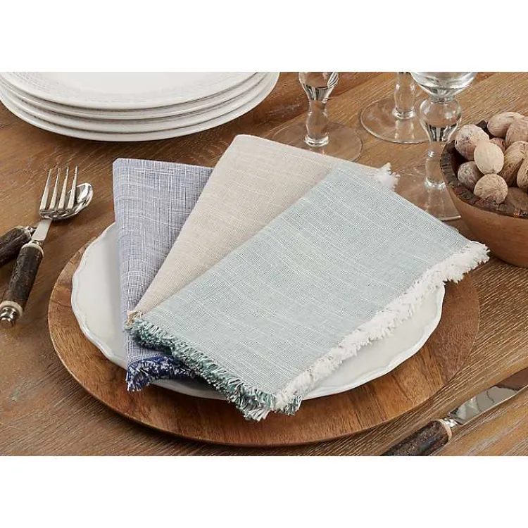Table Linens-Kirklands Home Tan and White Two-Tone Fringe Napkins, Set of 4