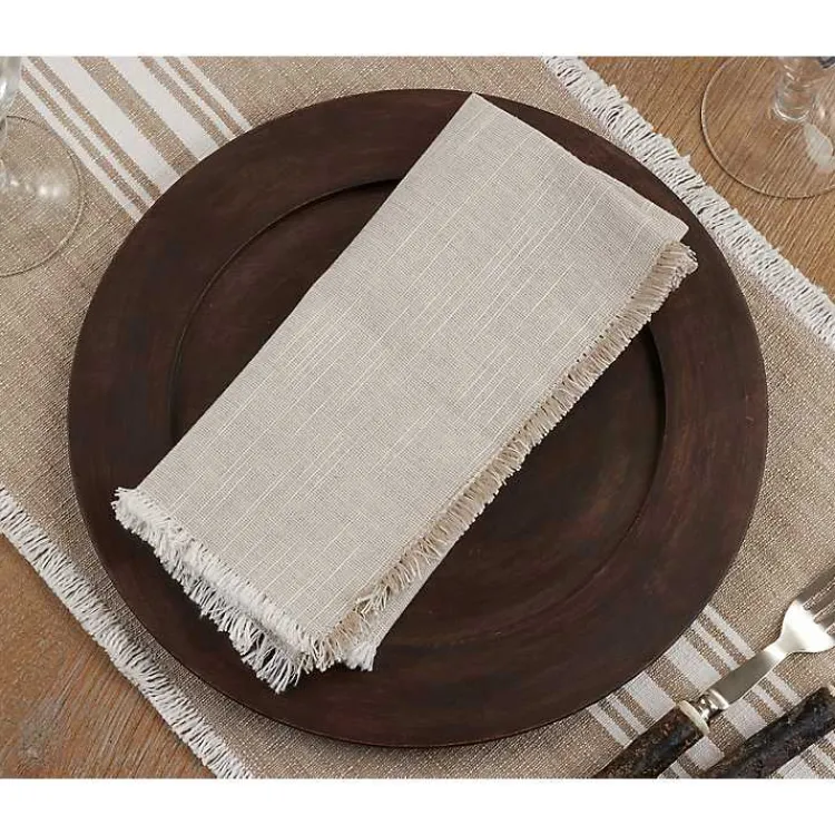 Table Linens-Kirklands Home Tan and White Two-Tone Fringe Napkins, Set of 4