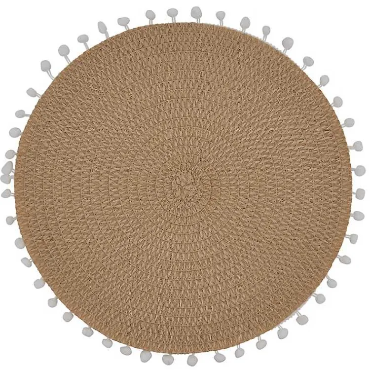 Table Linens-Kirklands Home Circular Pom Pom Placemats, Set of 4 Tan