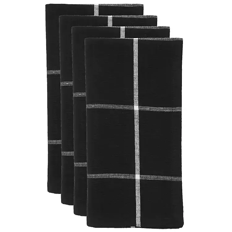 Table Linens-Kirklands Home Black and White Plaid Cotton Napkins, Set of 4