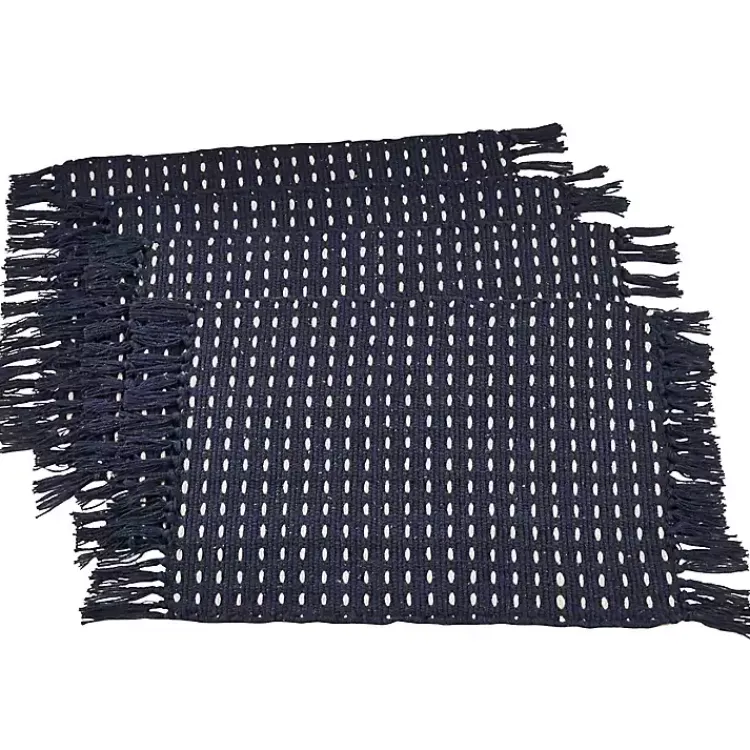 Table Linens-Kirklands Home Navy Woven Dashed Placemats, Set of 4 Blue