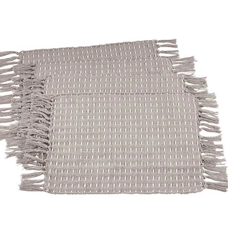 Table Linens-Kirklands Home Woven Dashed Placemats, Set of 4 Gray