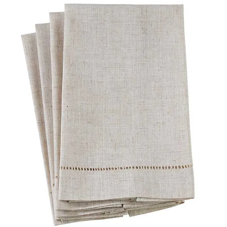 Bath Towels-Kirklands Home Natural Hemstitch Guest Towels, Set of 4 Tan