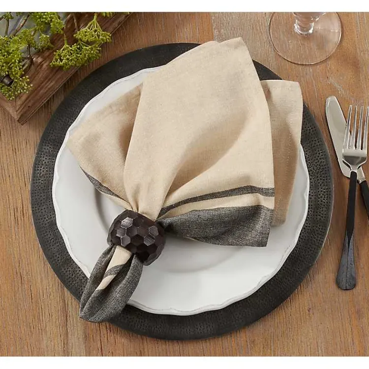 Table Linens-Kirklands Home Natural and Black Banded Cotton Napkins, Set of 4