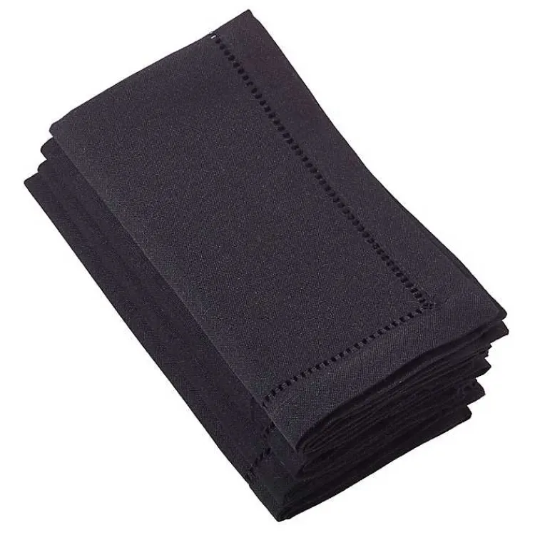 Table Linens-Kirklands Home Classic Hemstitch Boarder Napkins, Set of 4 Black