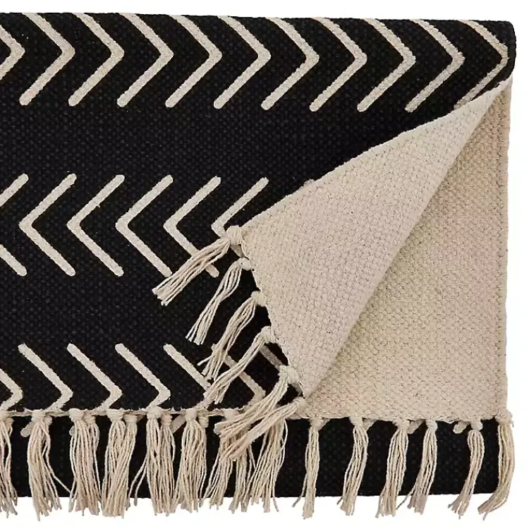 Table Linens-Kirklands Home Chevron Table Runner with Fringe Black