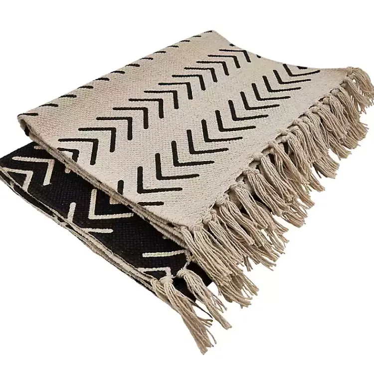Table Linens-Kirklands Home Chevron Table Runner with Fringe Black